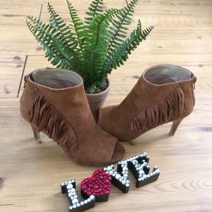 ND Brooke High Heel Fringe Peep Toe Booties
